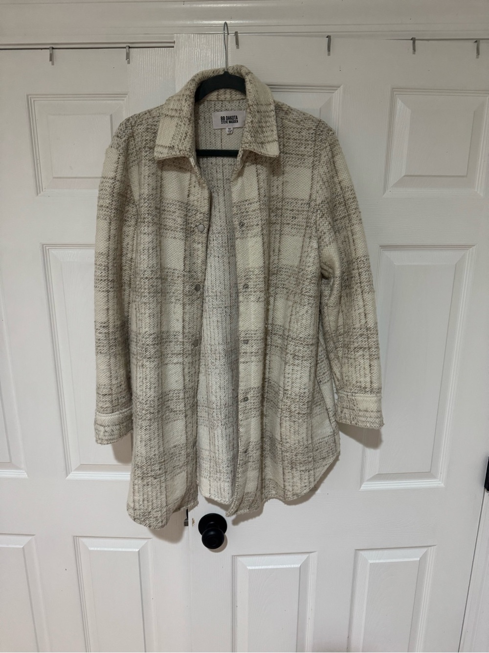 BB Dakota by Steve Madden Cream Plaid Button-Front Coat Jacket